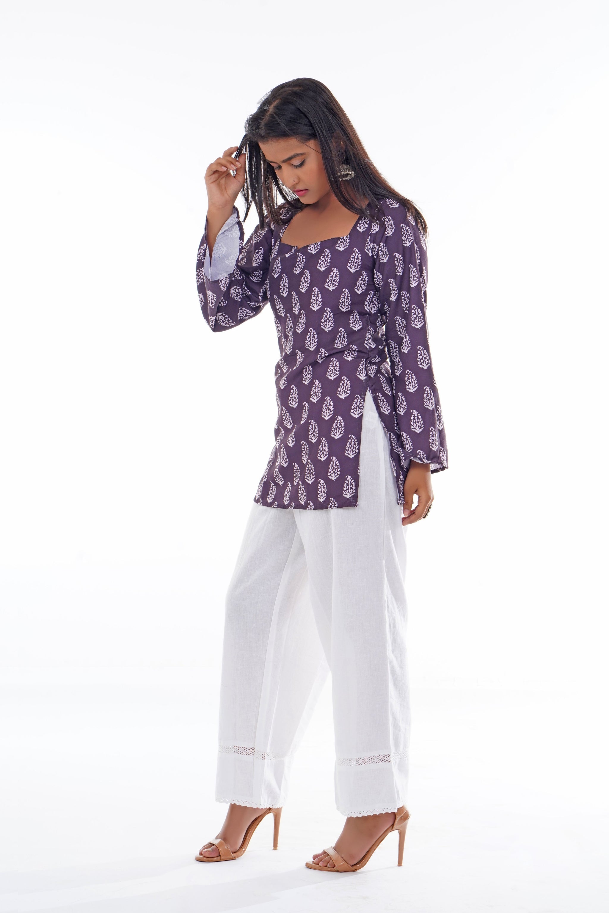 Plum Purple Printed Short Kurti