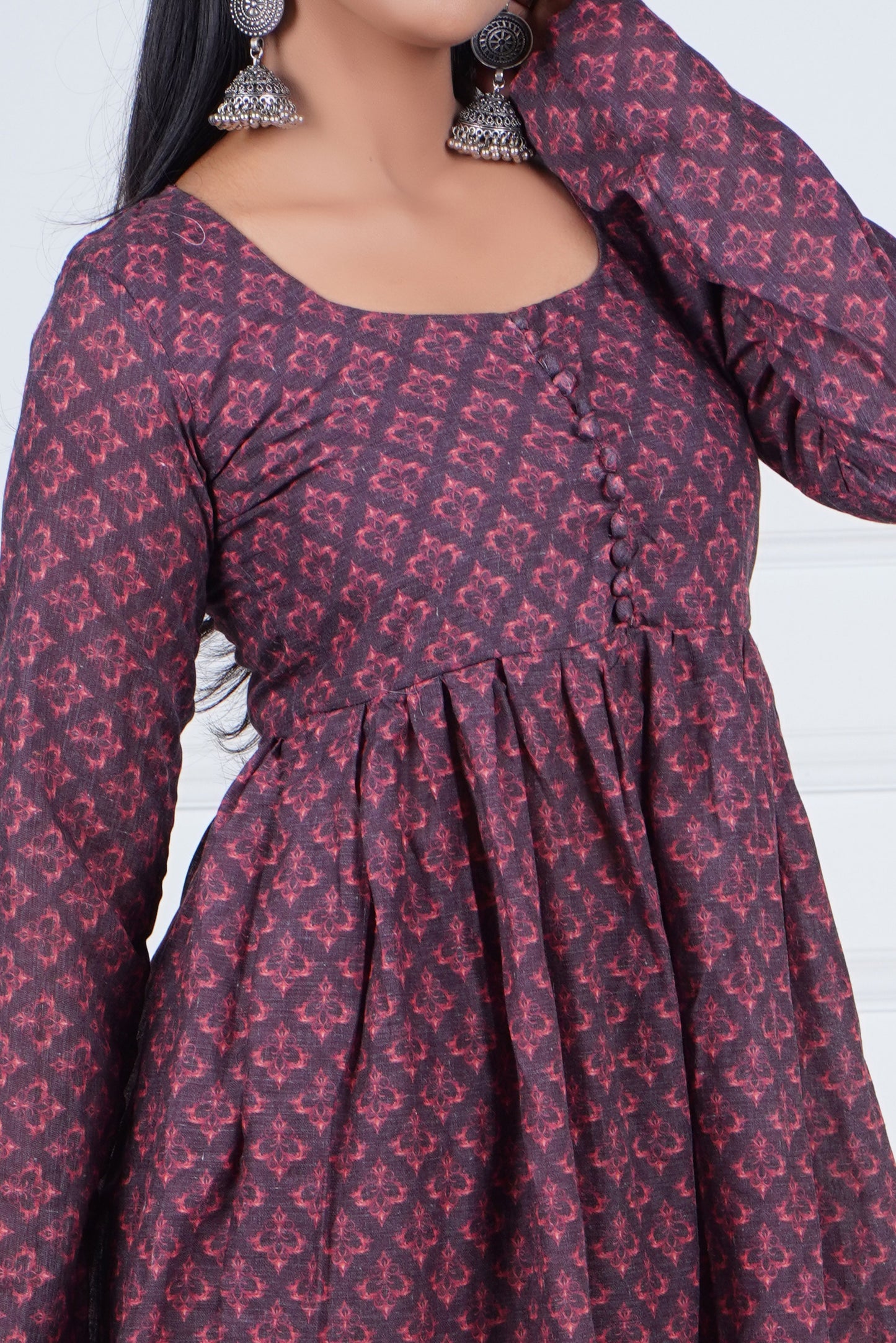 Wine Blossom Flared Kurta Set