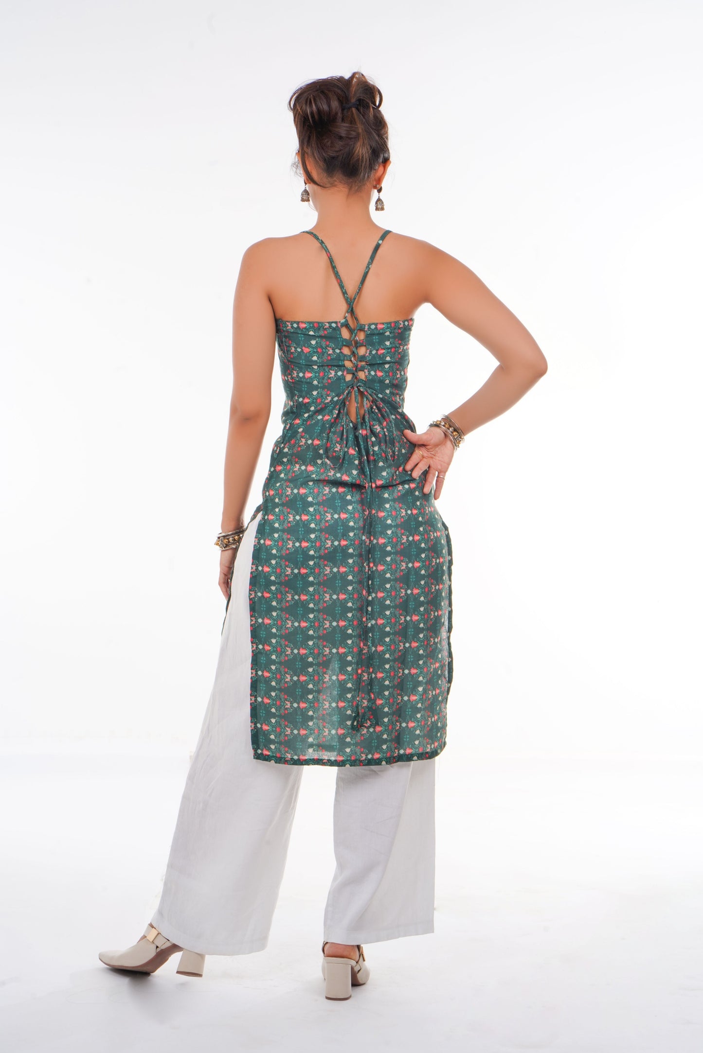 Emerald Green Back-Tie Long Kurti