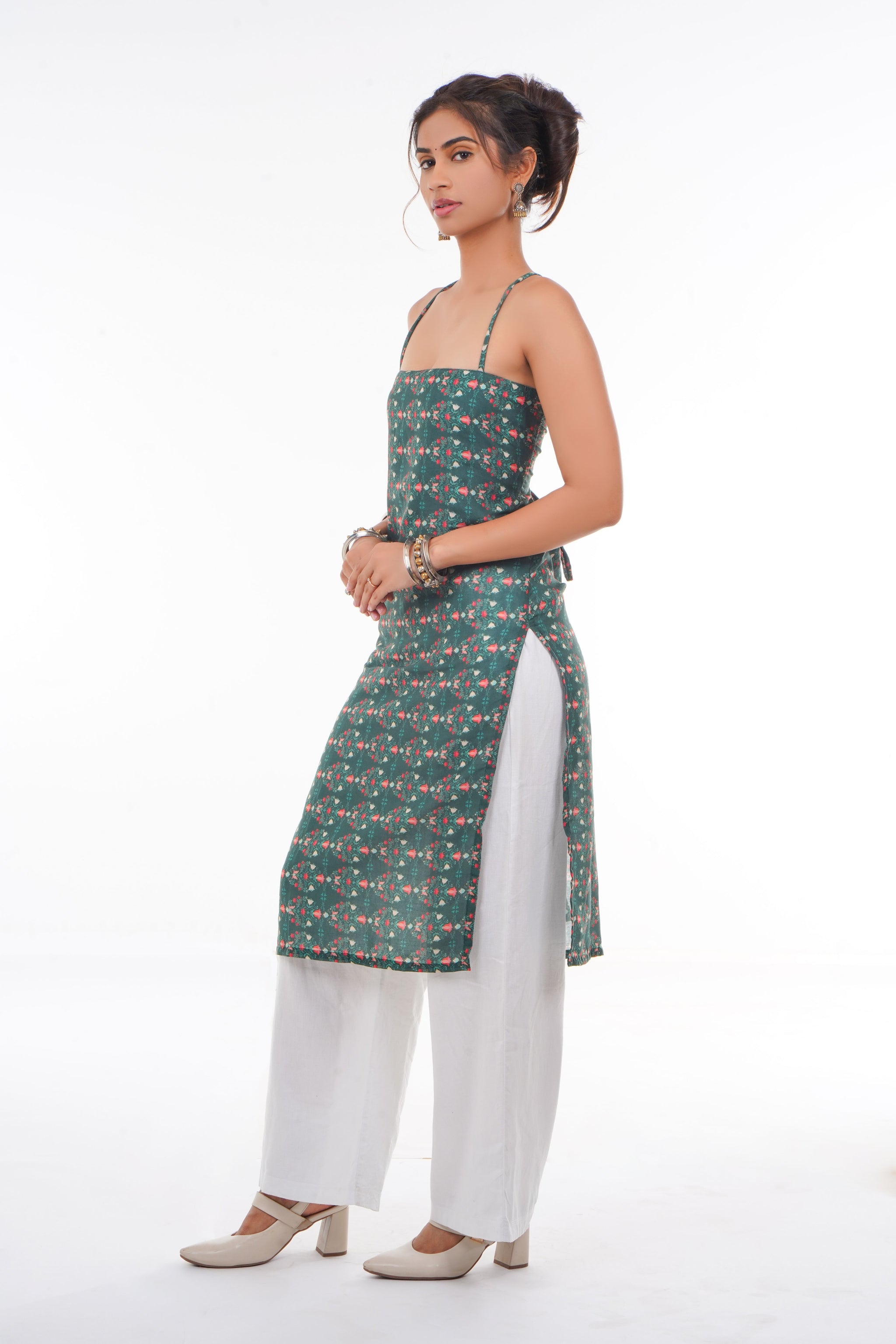 Emerald Green Back-Tie Long Kurti