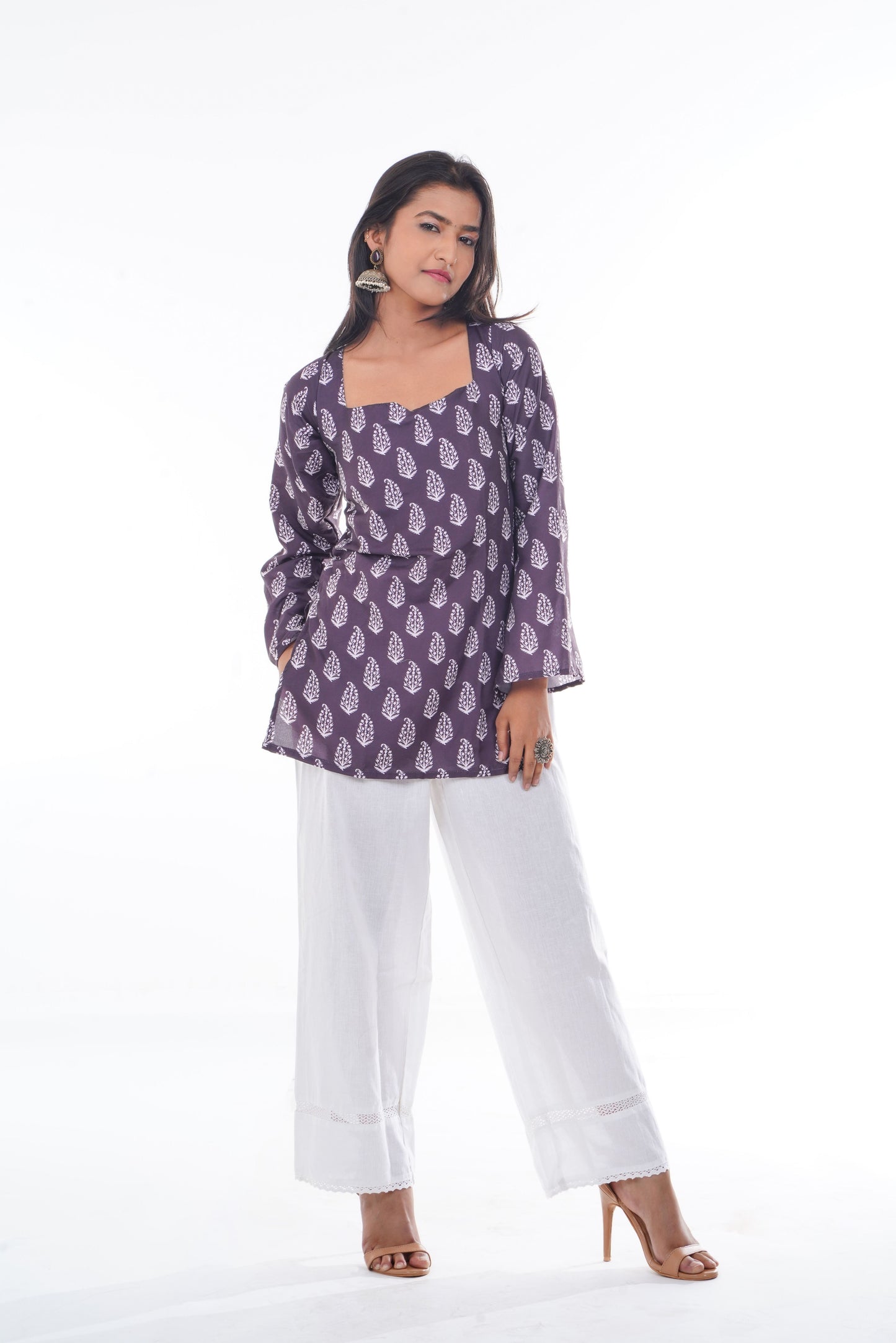 Plum Purple Printed Short Kurti