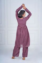 Wine Blossom Flared Kurta Set