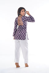 Plum Purple Printed Short Kurti