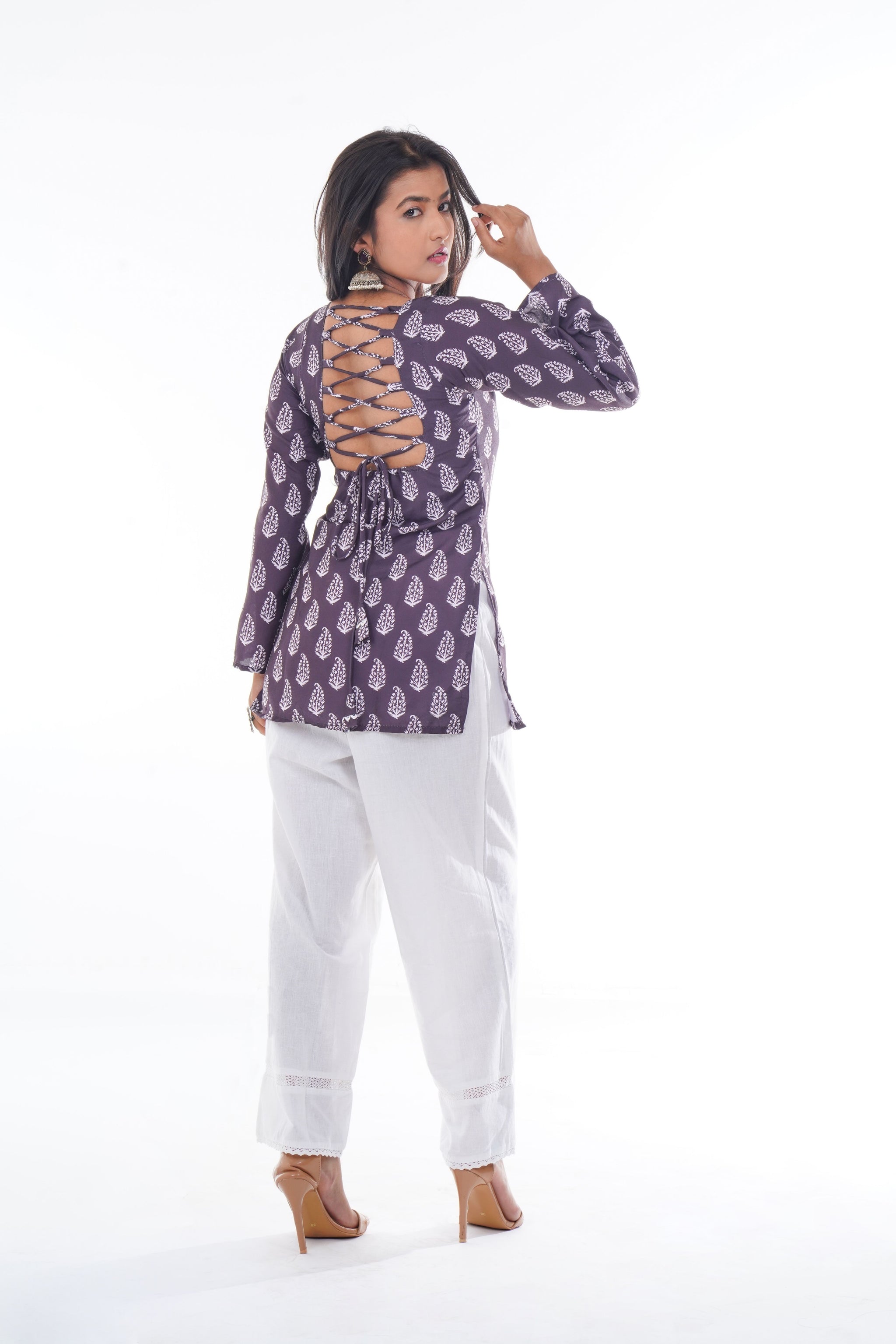 Plum Purple Printed Short Kurti