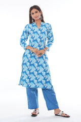 Sky Blue Floral Kurta Set