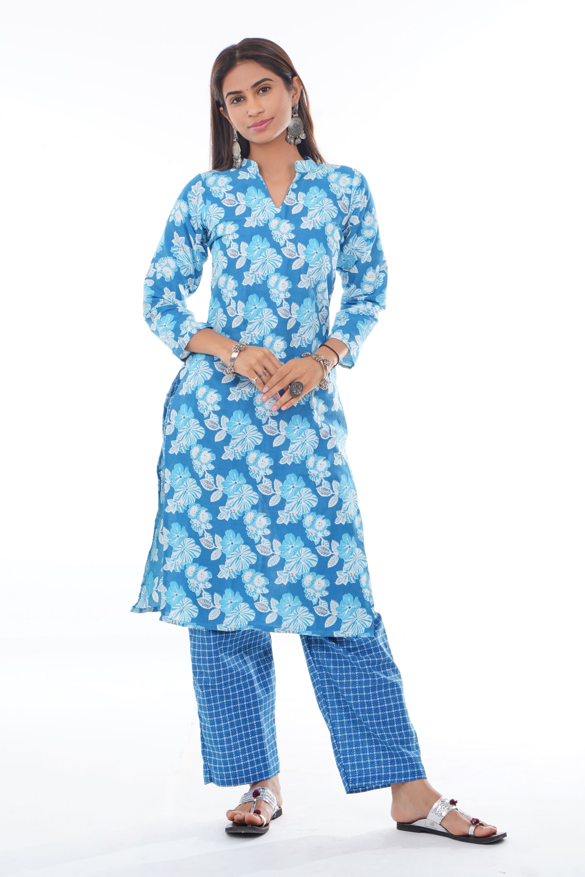 Sky Blue Floral Kurta Set