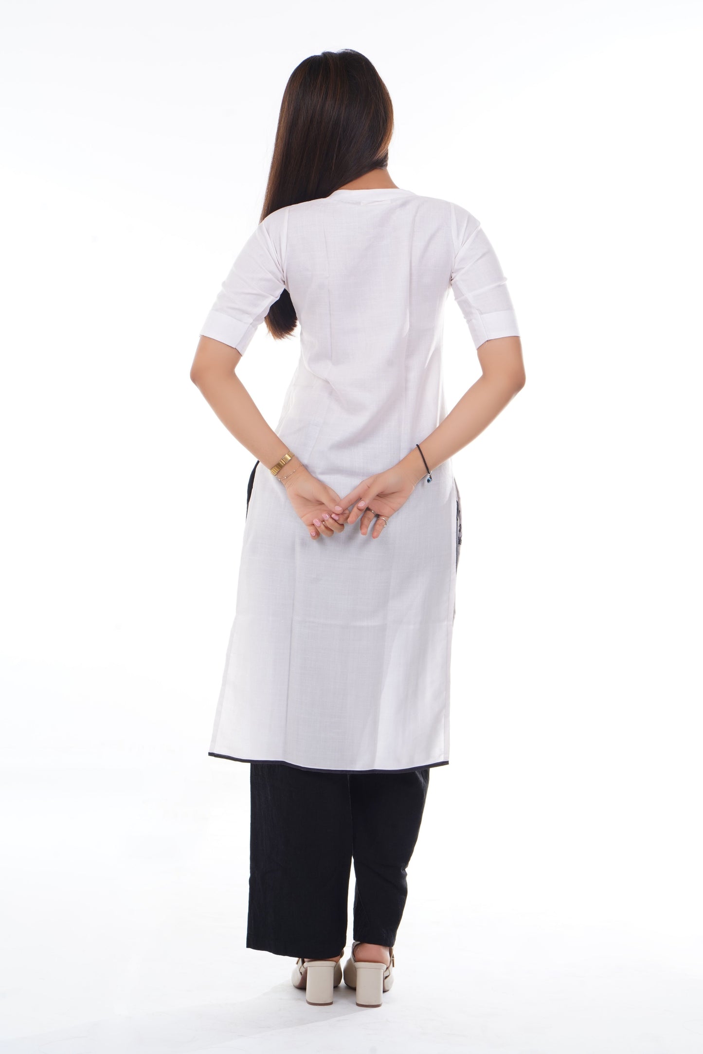 Ivory Bloom Floral Black Long Kurti