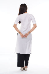 Ivory Bloom Floral Black Long Kurti