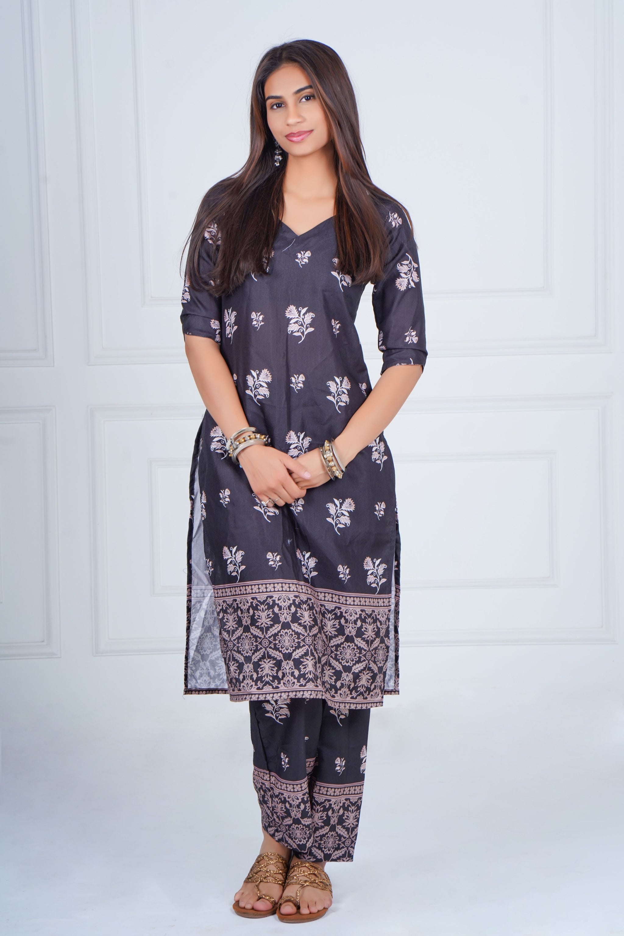 Midnight Black Printed Kurta Set