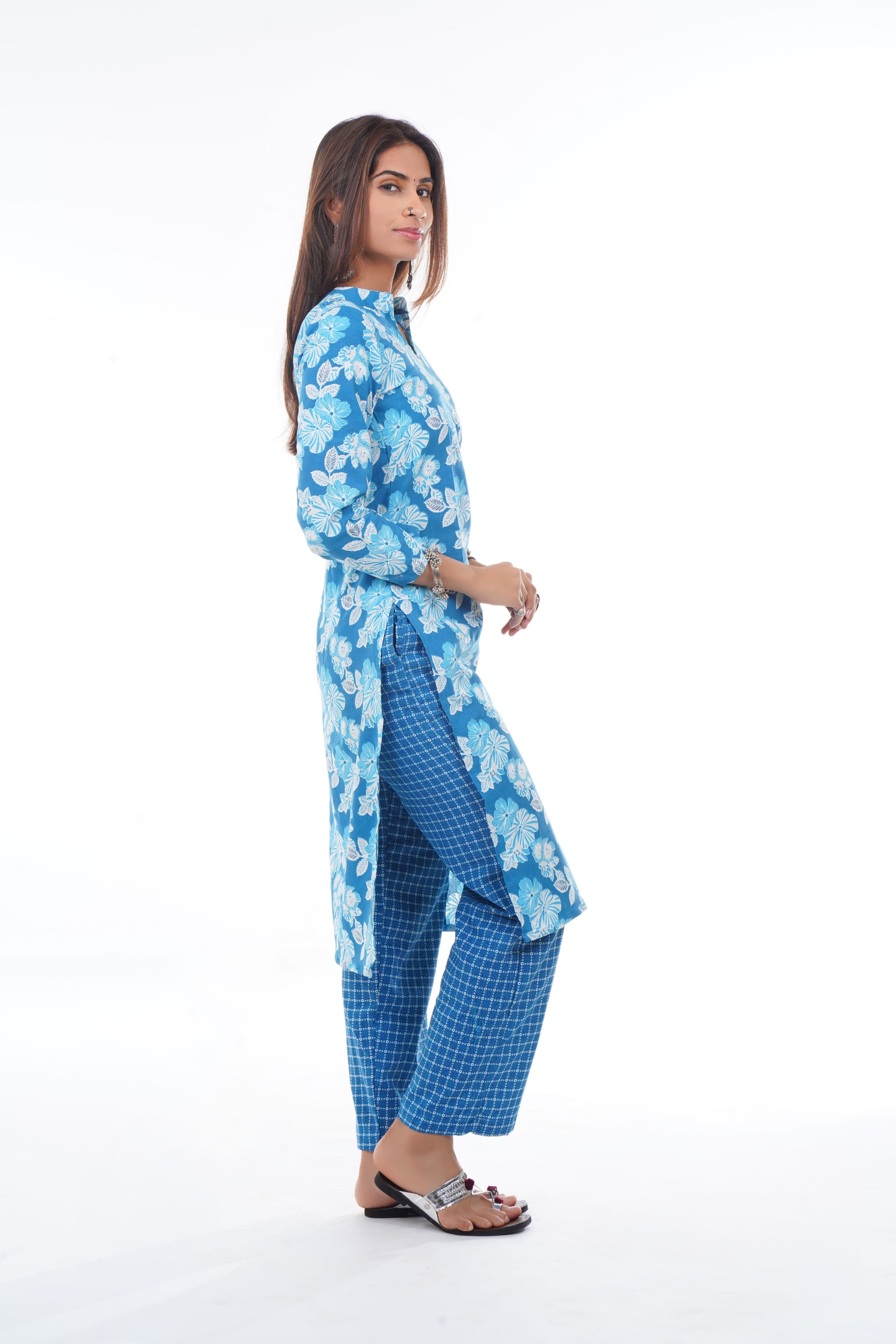 Sky Blue Floral Kurta Set