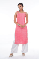 Blossom Pink Tie-Up Long Kurti