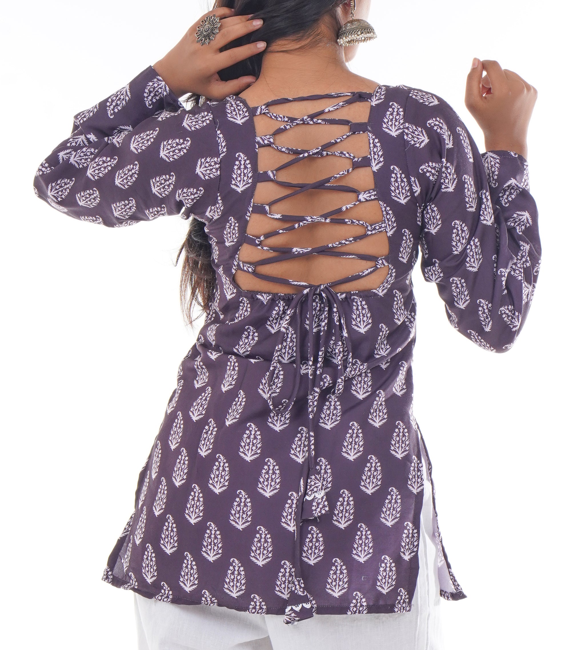 Plum Purple Printed Short Kurti