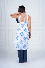 Azure Mosaic Sleeveless Long Kurti