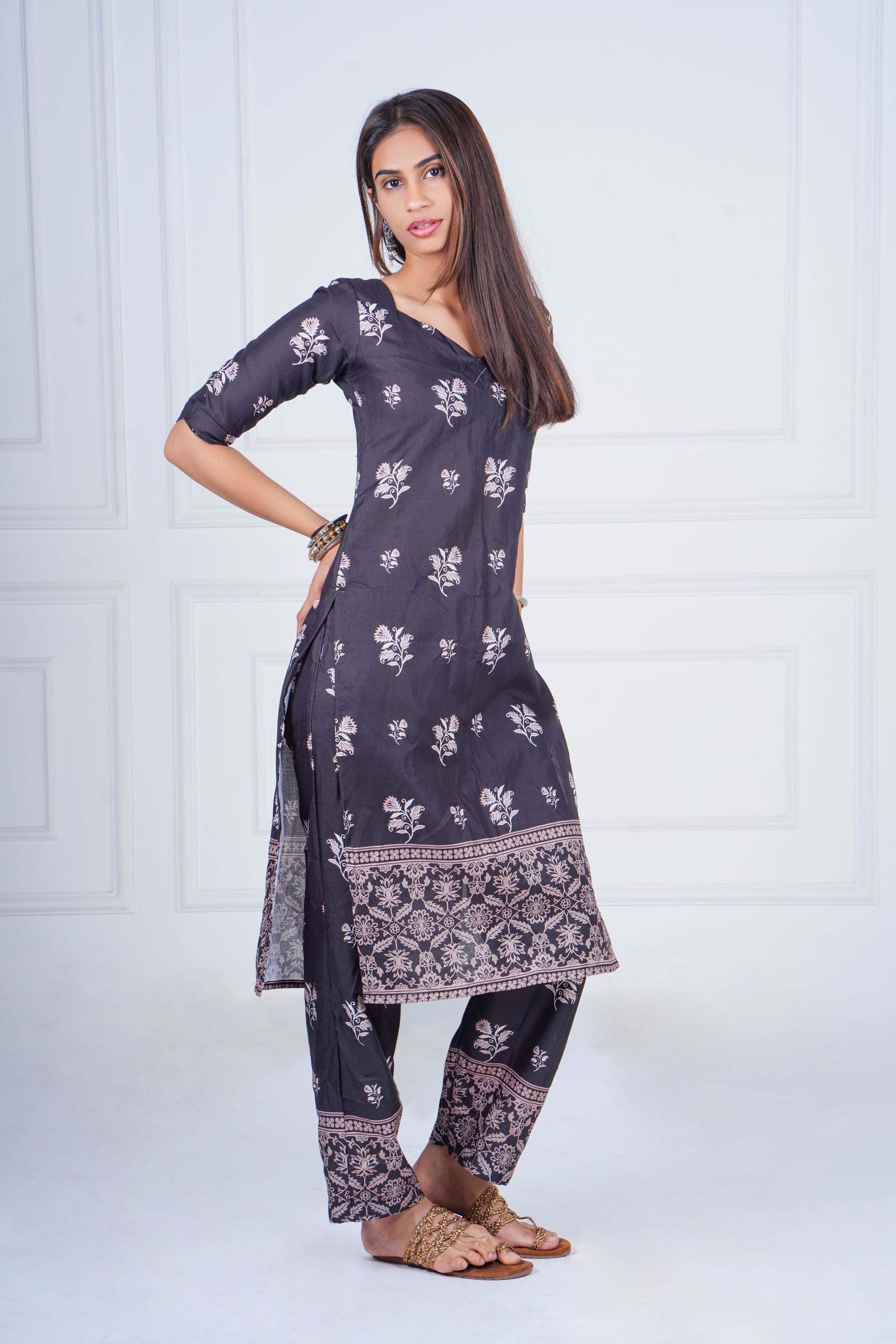 Midnight Black Printed Kurta Set